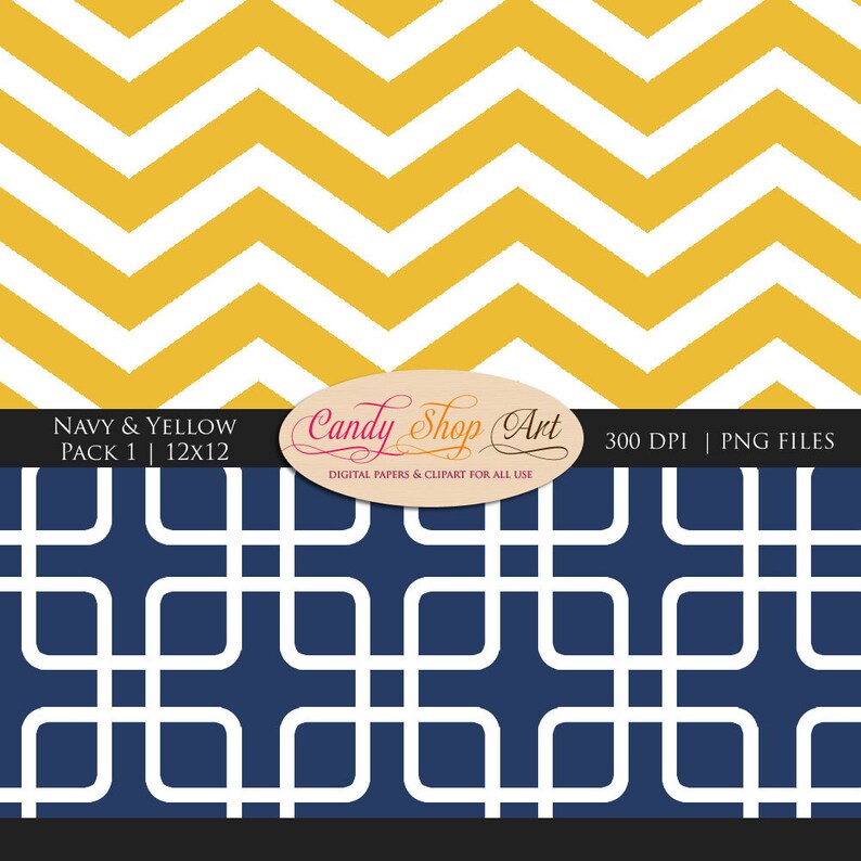 Navy Yellow and White Digital Backgrounds Chevron Stripes Etsy