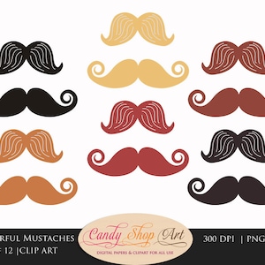 Colorful Mustache Clipart, Moustache Clipart, Mustache Clip art - Instant Download