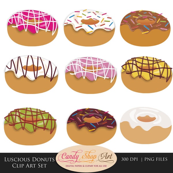 Luscious Donuts Clipart Set - Yummy Donuts - Food Clip Art