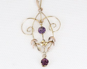 Antique Edwardian 9ct Gold Purple Paste Pendant – Early 20th Century, Circa 1910
