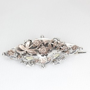 Antiek zilver en toegepast gouden bloemenbroche - Circa: 1900
