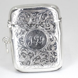 Antique Sterling Silver Vesta Case – Hallmarked Birmingham 1909 – Edwardian Match Safe Holder
