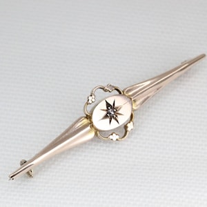 Vintage 9ct Yellow Gold Diamond Bar Brooch   -  Birmingham: 1942
