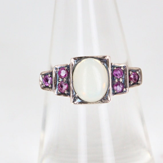 Vintage 9ct Yellow Gold Opal & Ruby Dress Ring   … - image 1
