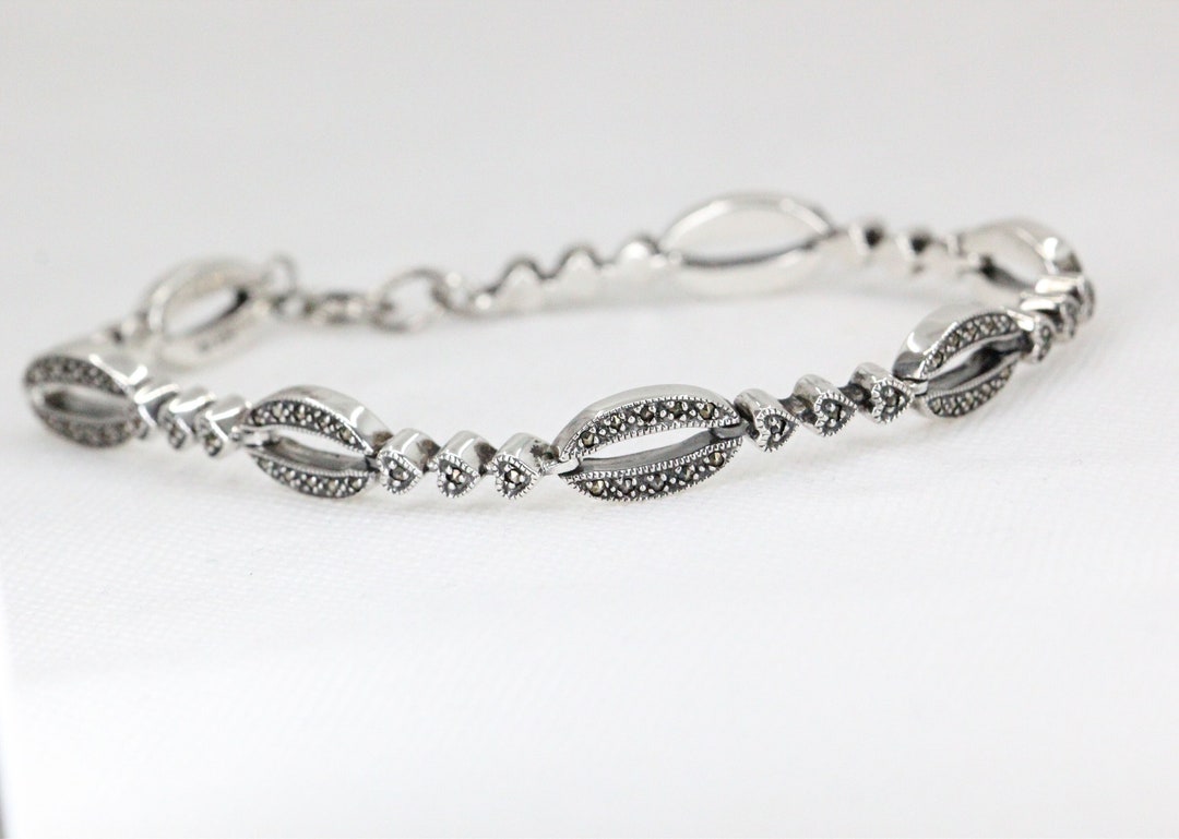 西洋アンティーク　シルバー　マーカサイト　ブレスレット　ヴィンテージ スターリングシルバー マーカサイトブレスレット – ファンシーデザイン