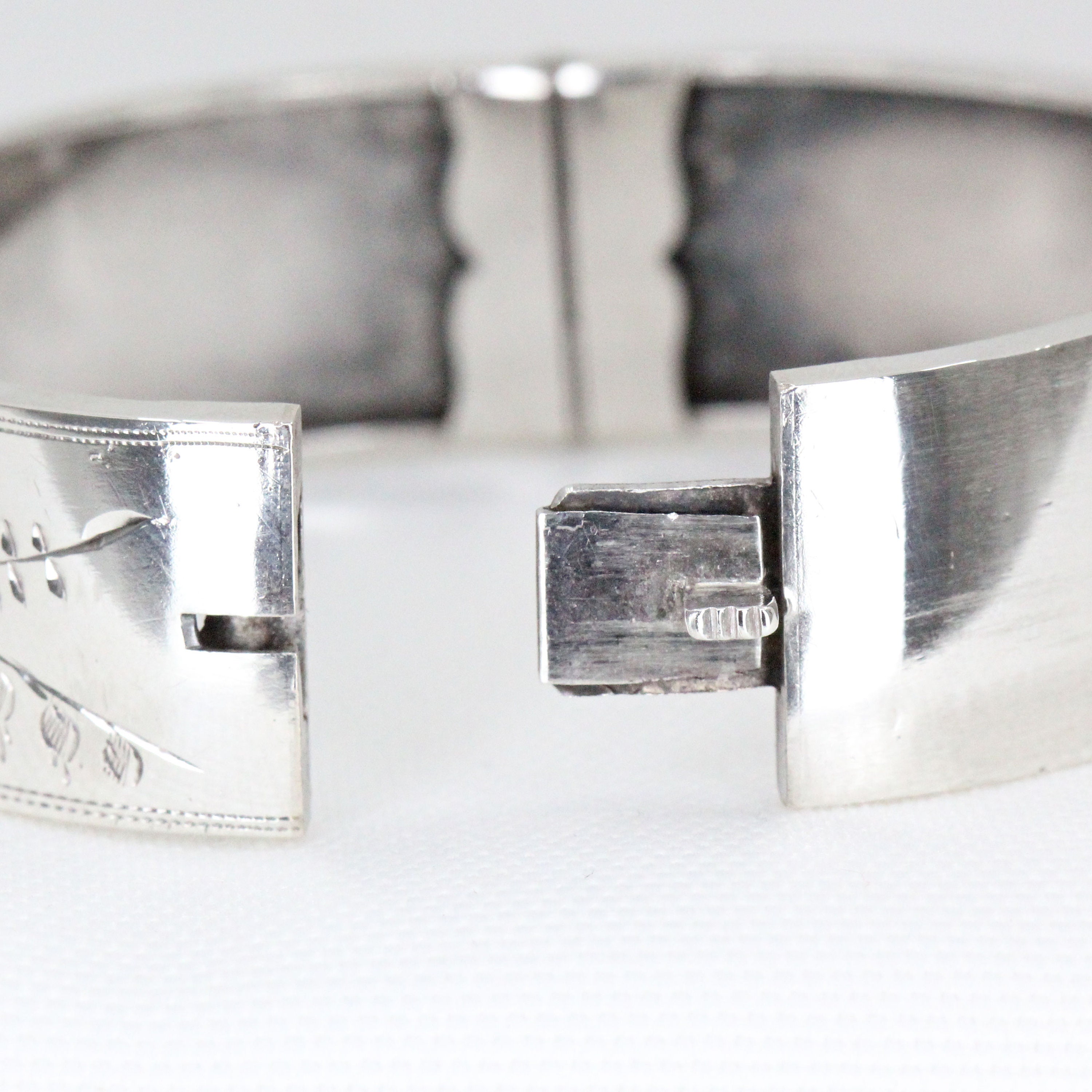 Antique Sterling Silver Detailed Bangle - Featuring Lily of