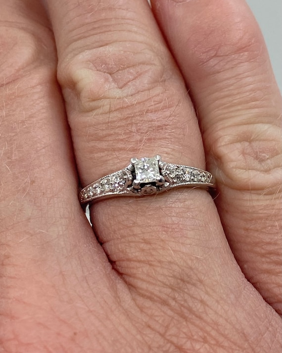 Princess Cut Engagement Ring Thin Band Bezel Set Ring - Meghan – Moissanite  Rings