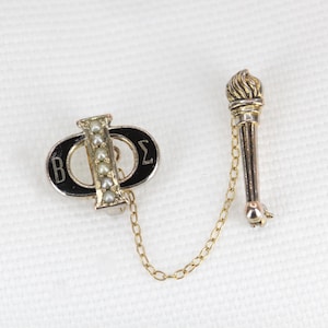 Antique 10kt Beta Phi Sigma Pharmacology Fraternity Badge/Pin Set With Seed Pearls and Torch