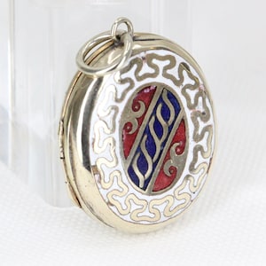 Antique Oval Locket Pendant – Red, Blue & White Enamel – Circa 1900