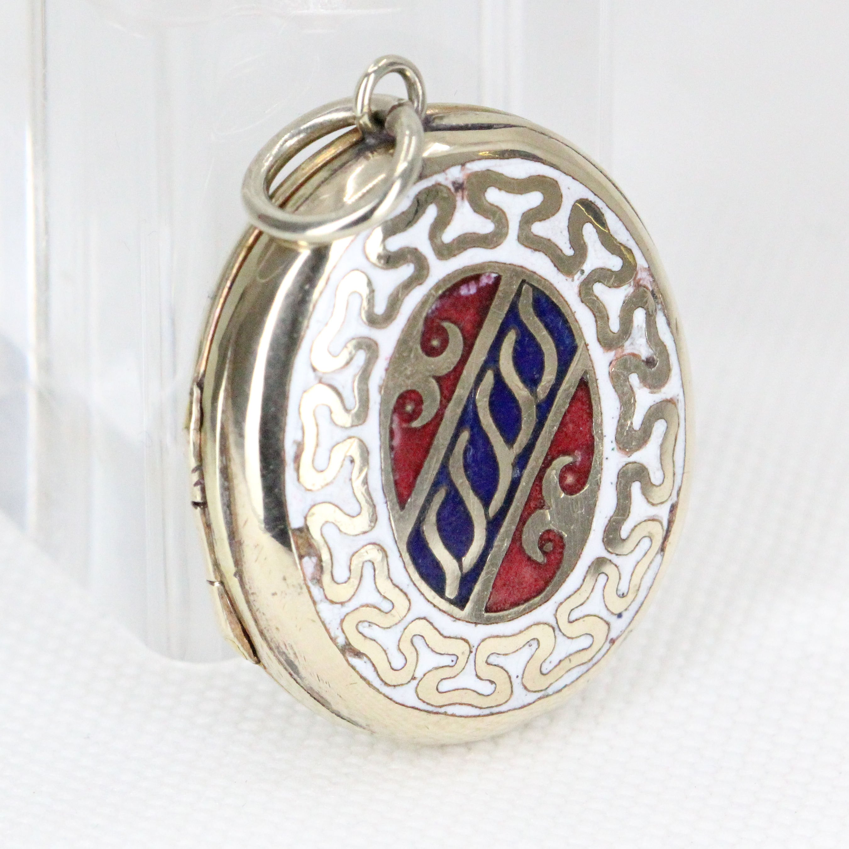 Antique Oval Locket Pendant – Red, Blue & White Enamel – Circa 1900
