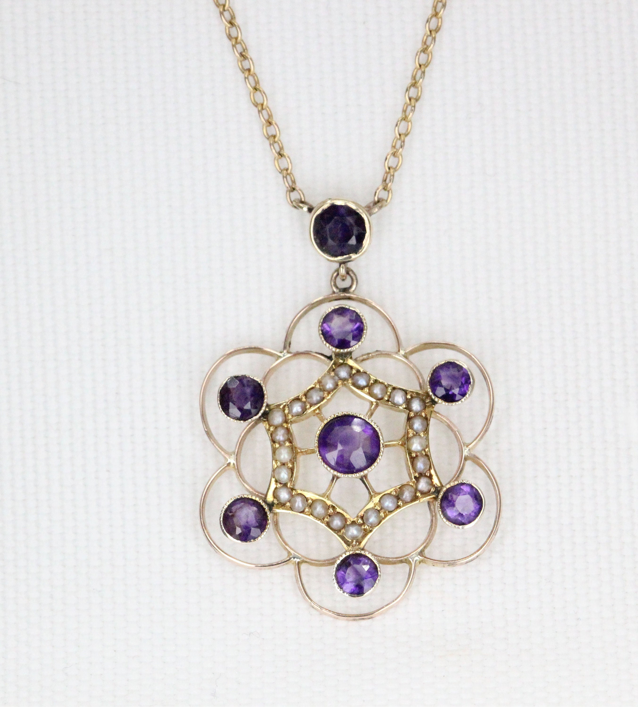 Antique Victorian 9 Carat Gold Amethyst and Seed Pearl