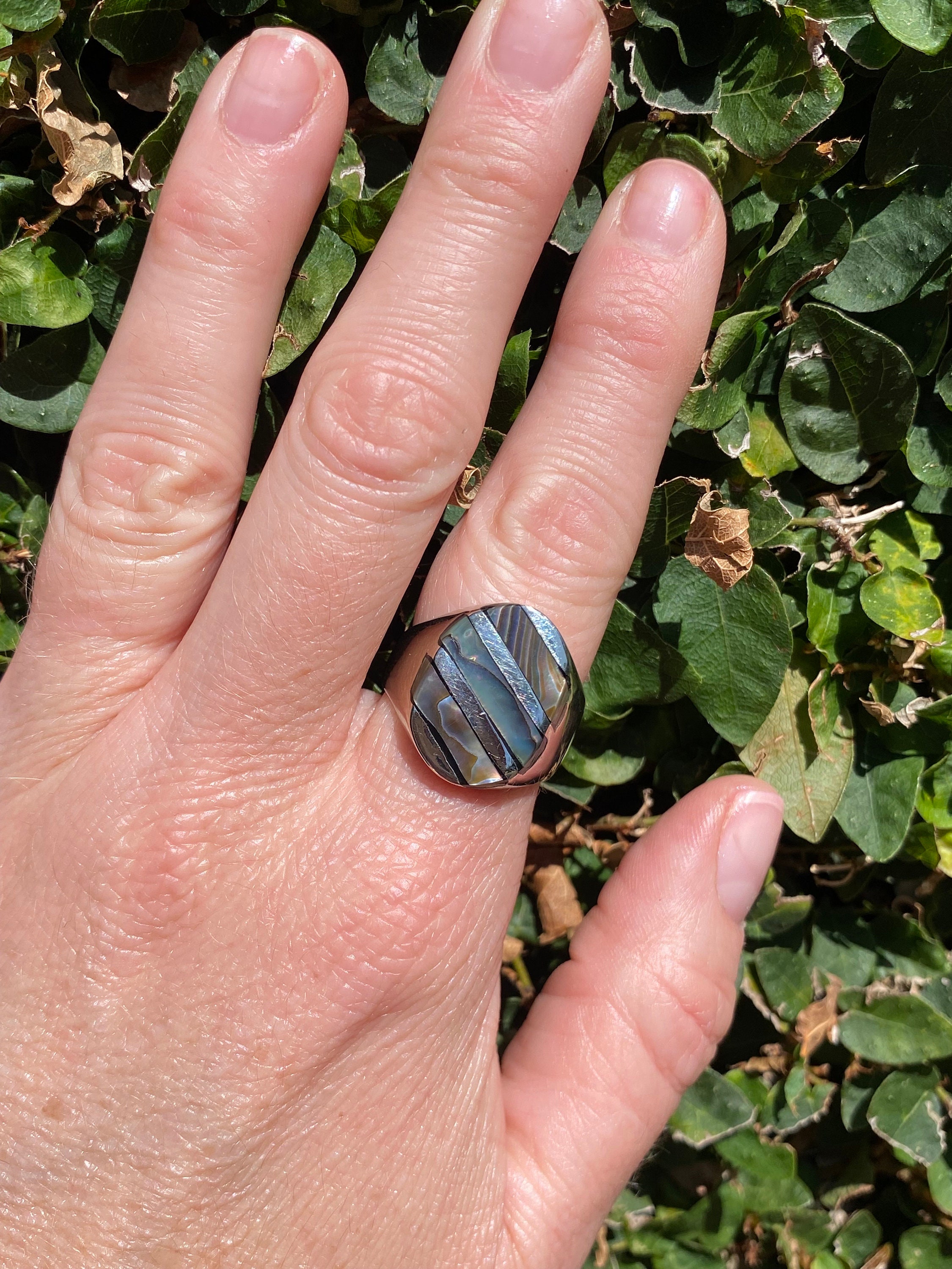 Vintage Sterling Silver Paua Shell Ring – Dress Ring – Retro Shell ...