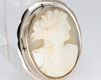 Broche antiguo de camafeo de concha de oro de 9 quilates - Circa: 1900