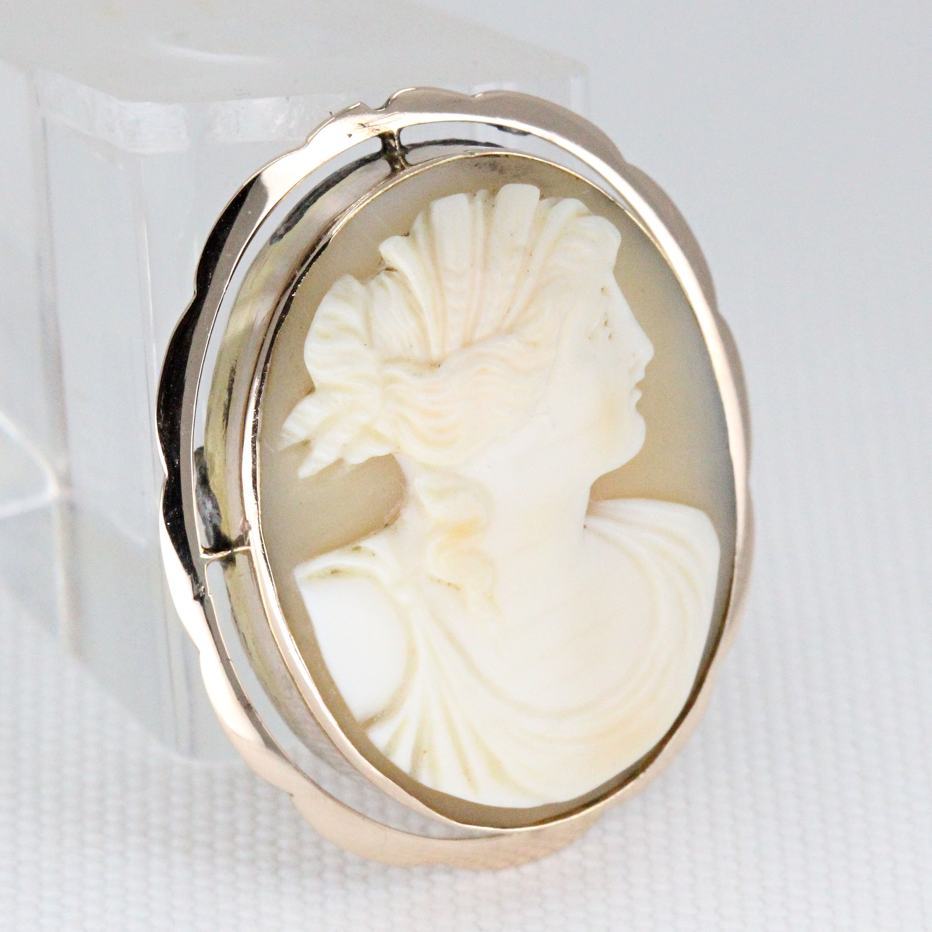 アンティーク 9 カラット ゴールド シェル カメオ ブローチ - 1900