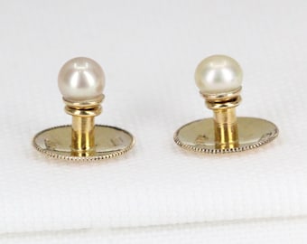 Pair of Antique 15 Carat Yellow Gold Pearl Set Men's Dress Shirt Studs  -  Circa: 1880's