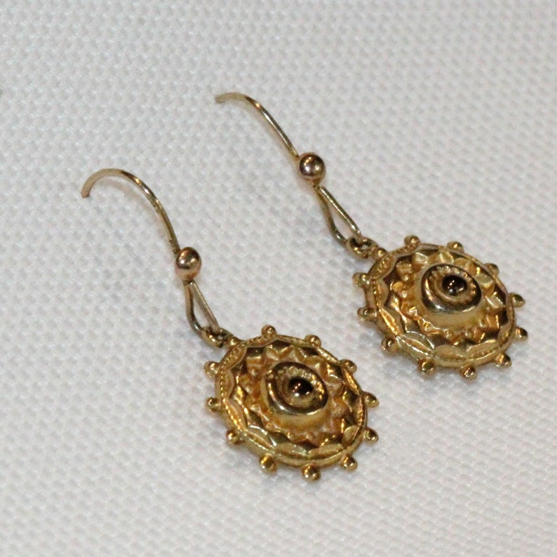 1890/'s Antique 9 Carat Yellow Gold Drop Earrings Circa