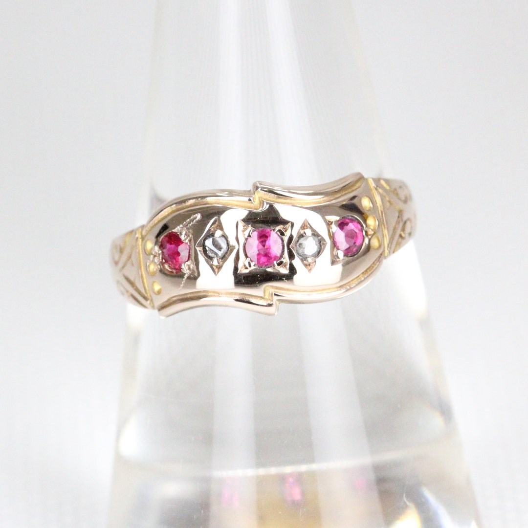 Antique 9ct Yellow Gold Garnet and Diamond Dress Ring Birmingham