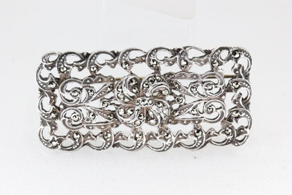 Vintage Edwardian Continental Silver Marcasite Bro