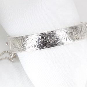 Vintage Sterling Silver Engraved Bangle - Hallmarked London 1956 - Floral Pattern Cuff Bracelet - Solid Silver Bangle - Gift for Her