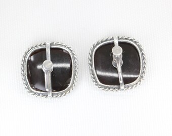 Boucles D'oreilles Vintage à Fermoir Visse (non Percées) - Camée Italie 1960 En Résine Argentée