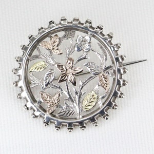 Antieke zilveren en toegepaste gouden decoratieve broche - circa: jaren 1890