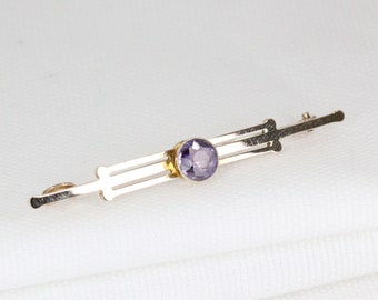 Early 20th Century 9ct Yellow Gold Amethyst Bar Brooch - Circa: 1900