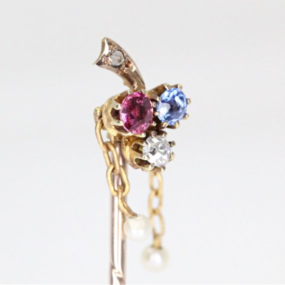 An Antique 9ct Yellow Gold Ruby - Sapphire - Diam… - image 4