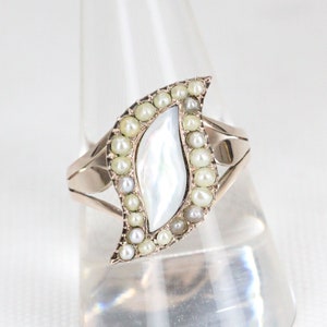 Antique Victorian 9ct Gold Mother of Pearl & Seed Pearl Ring – Circa 1850s Dress Ring