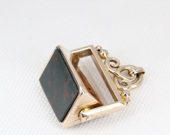 Antique Spinner 9ct Gold Pendant | Bloodstone, Tiger&#39;s Eye & Carnelian | Edwardian Fob Charm | Birmingham 1910