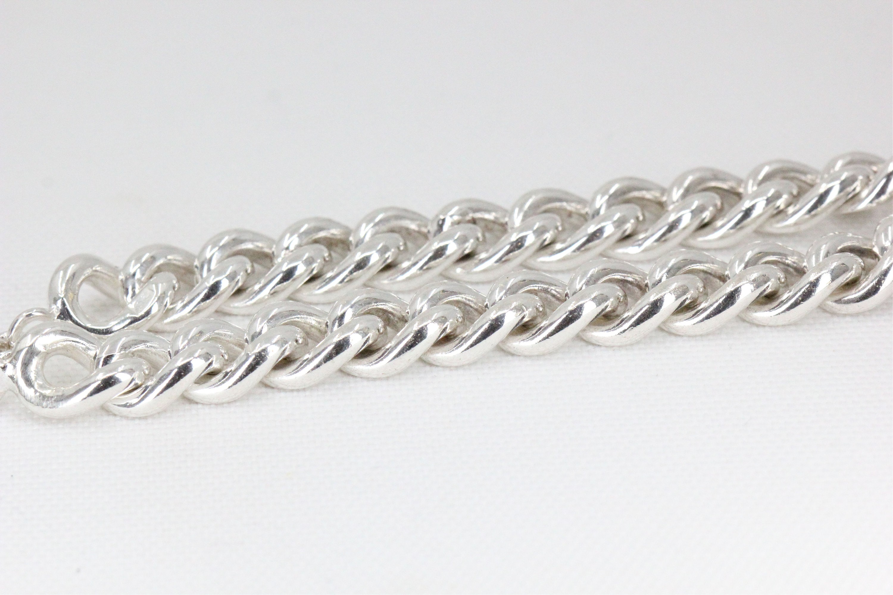 Vintage Sterling Silver Solid Curb Link Bracelet - Circa