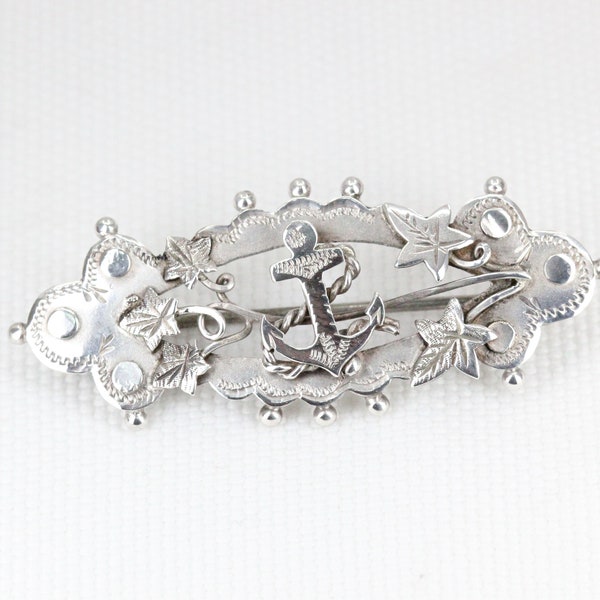 Antique Sterling Silver Floral and Anchor Brooch   -   Birmingham 1896
