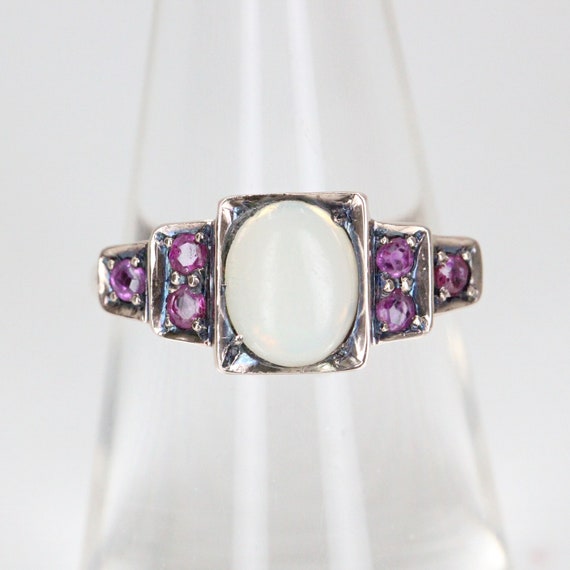 Vintage 9ct Yellow Gold Opal & Ruby Dress Ring   … - image 3