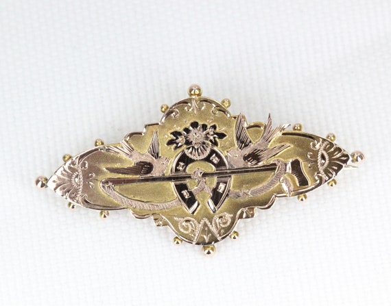 アンティーク 9 カラット ゴールド 装飾 スイートハート ブローチ 馬蹄