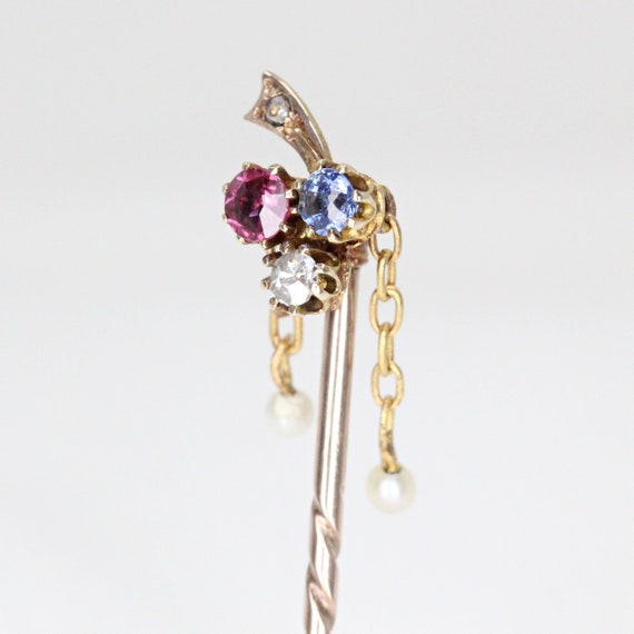 An Antique 9ct Yellow Gold Ruby - Sapphire - Diam… - image 3