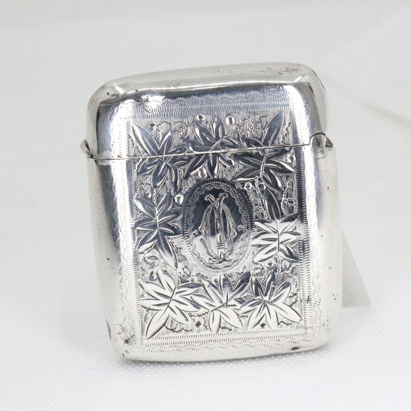 Antique Victorian Sterling Silver Vesta Case  -  Sheffield: 1896