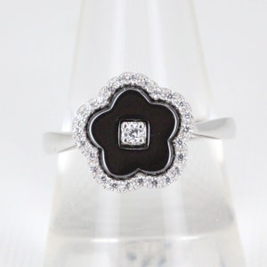 Sterling Silver Black Ceramic and Cubic Zircona Art Deco Inspired Dress Ring