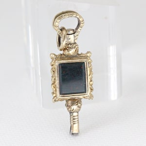 Antique 9ct Gold Bloodstone & Foil Backed Paste Gem Watch Key – Victorian c1890s Fob Pendant