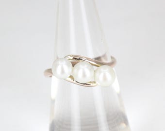 Vintage 14K Guld Odlad Pärla Klänning Ring – Klassisk Minimalistisk Pärlring – Elegant Fina Smycken Gåva