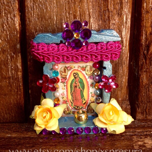 Our-Lady-of-Guadalupe Nicho / Virgen-de-Guadalupe Handmade Altar / Tonantzin Retablo / Miniature Wooden Shrine / Ornament / Magnet