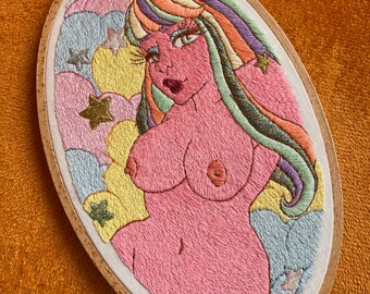 9" Star Cloud Babe Original Fiber Embroidery Art