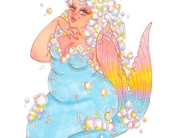 Bubble Mermaid Illustration Prints