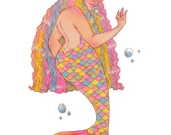 Rainbow Mermaid Illustration Prints