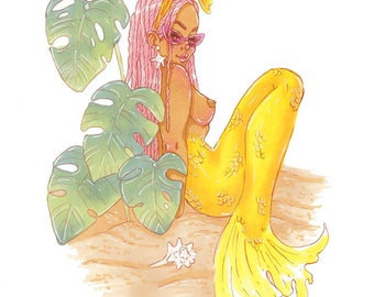 Tropical Mermaid Illustration Prints
