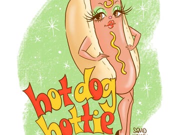 Hot Dog Hottie Illustration Prints