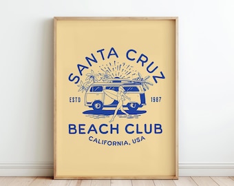Surf Wall Art Santa Cruz Beach Club Digital Print for Instant Download