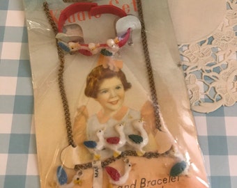 Vintage Little Girl's 1950's Little Miss Kiddie Set On Original Card Necklace-Bracelet-Pin~ New Old Store Stock Jewelry Set