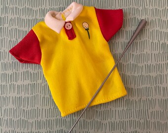 Vintage Barbie Golf Shirt Yellow and Red with White Collar 1980's- Pink tag B-Ready for Golf Season top~