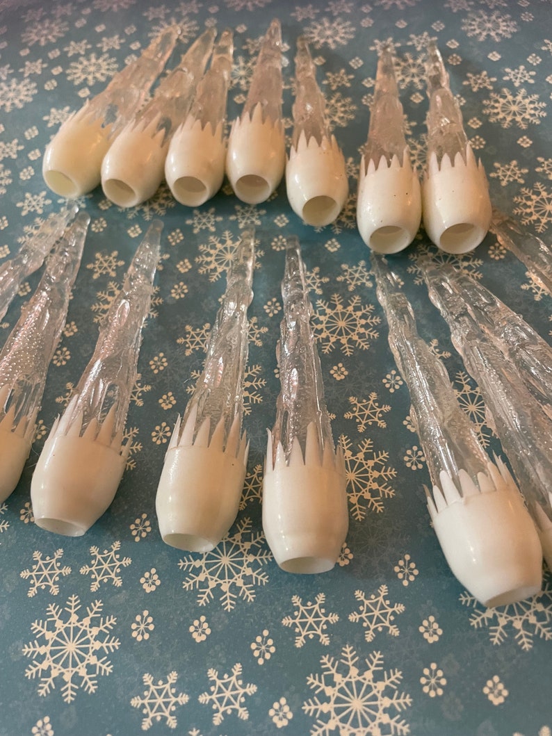 Vintage 1960's Set 16 Christmas Light Covers Hard Plastic Icicles Retro