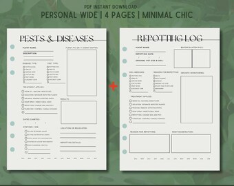 Garden Plant Planner Printable Personal wide add on Inserts, Houseplant Garden Journal, Plant Repotting Schedule Log, Plant Care Tracker