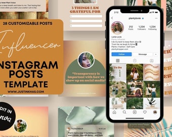 28 Instagram Post Vorlagen Canva, Benachrichtigungs Engagement Grün Grafiken, Pflanzen Blogger Self Care Design, Social Media Blog Vorlage